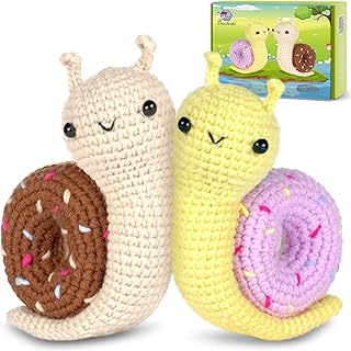 Crochetta Crochet Kit for Beginner, Crochet Starter Kit w Step-by-Step Video Tutorials, Learn to Crochet Kits for Adults & Kids, DIY Knitting Supplies, 2-Pack Snail Couple (40%+ Yarn Content)