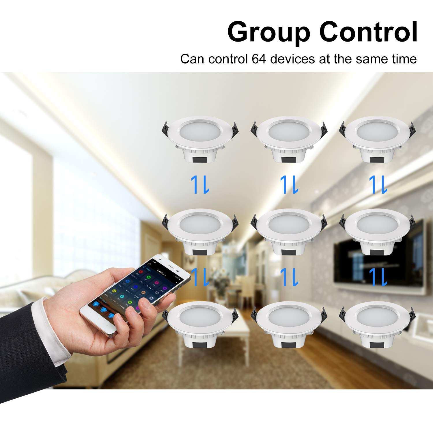 Zestaw 10 szt., Bluetooth Smart App 5 W Downlight LED reflektor do zabudowy RGBWC, oświetlenie LED 230 V, możliwość ściemniania, aluminiowe lampy sufitowe do salonu, łazienki