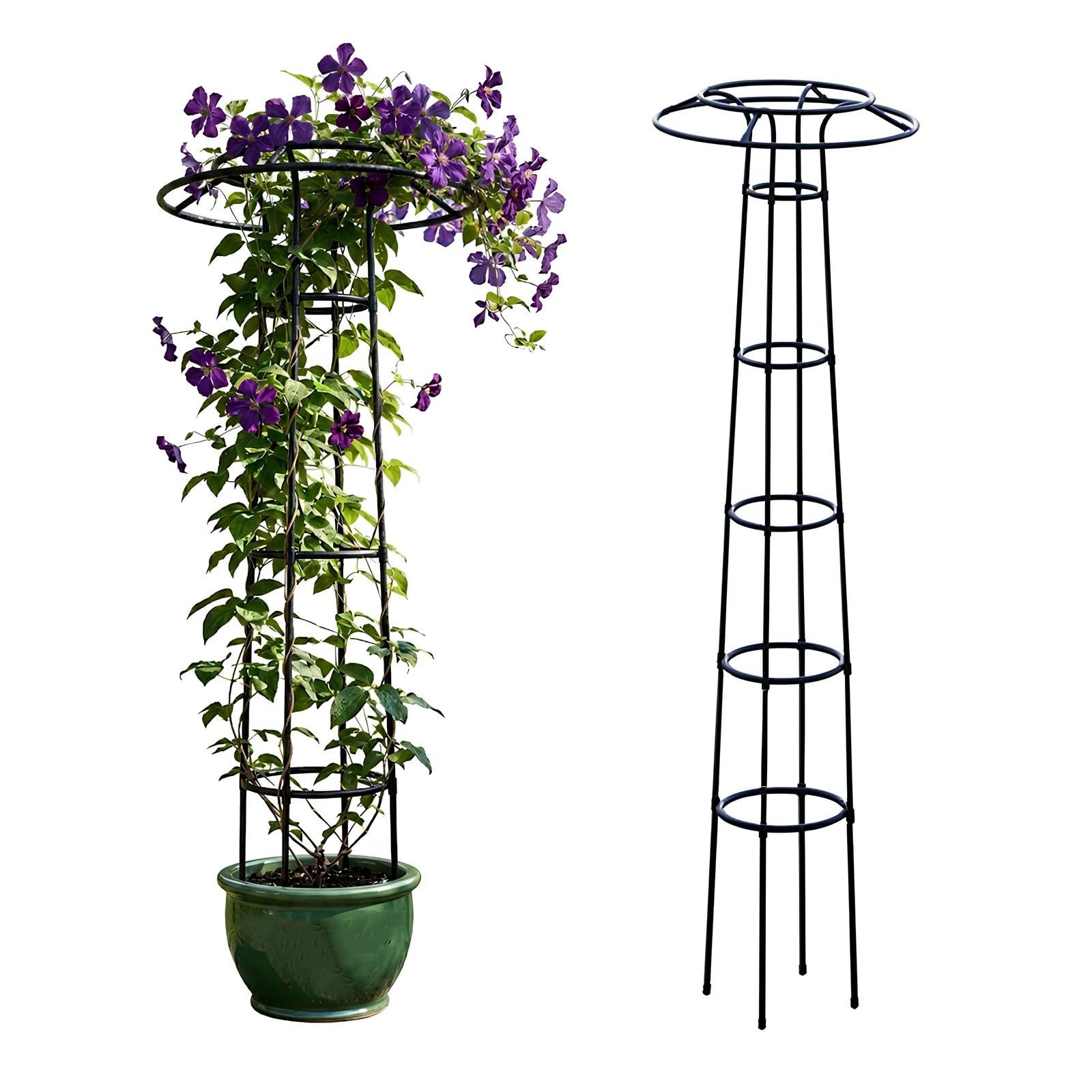 105cm 145cm 185cm 225cm Metall Obelisk Rankhilfe Garten, Abnehmbar Pflanzenstütze Rankobelisk für Rosen Blumen und Tomaten Kletterpflanzen(Black,225cm/7.4ft)