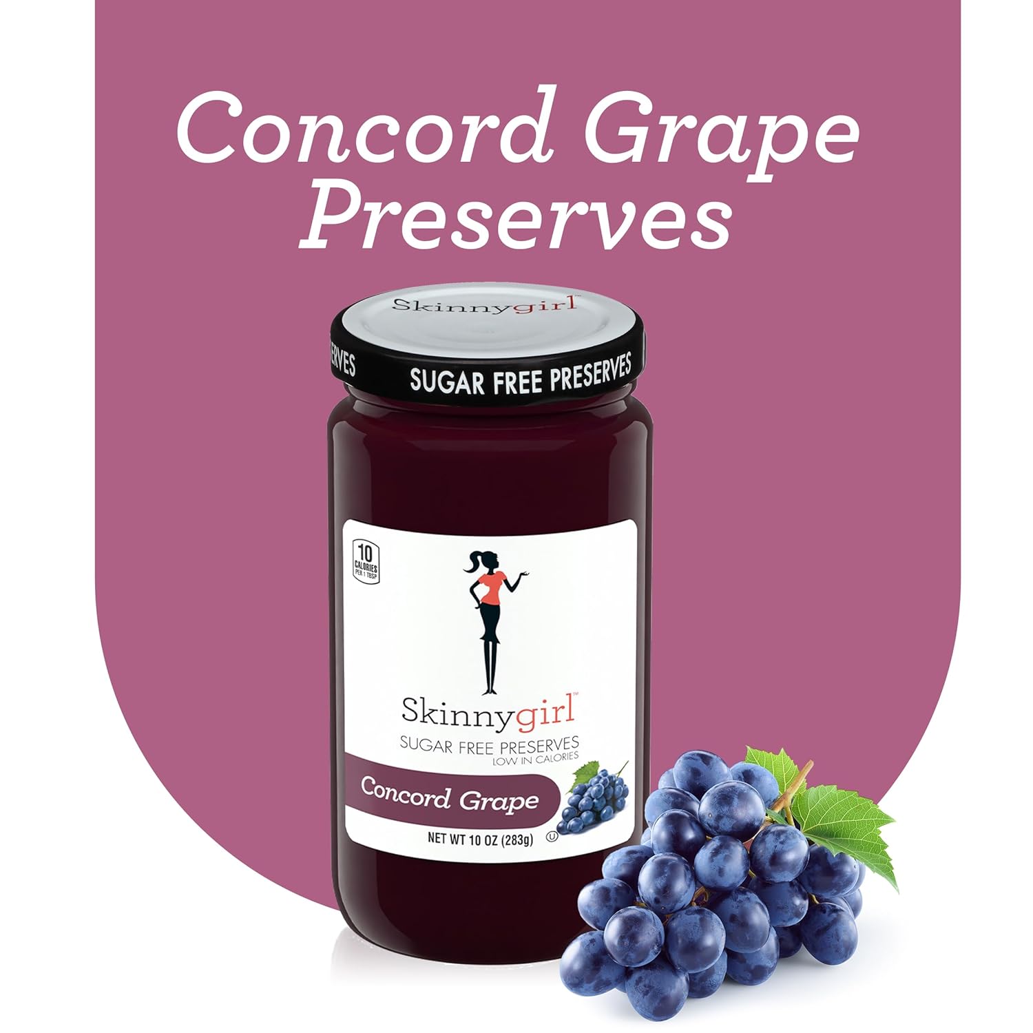 Skinnygirl Sugar Free Kosher Preserves,Concord Grape,10 Ounce,(Pack of 5)