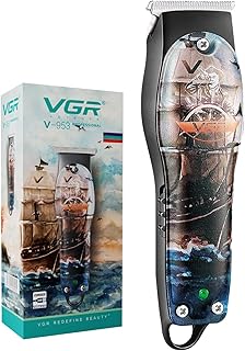 ماكينة حلاقة الشعر الاحترافية V-953 بشفرة على شكل حرف T للرجال من في جي ار، وقت تشغيل 120 دقيقة مع 3 امشاط توجيه قص (متعددة الالوان)