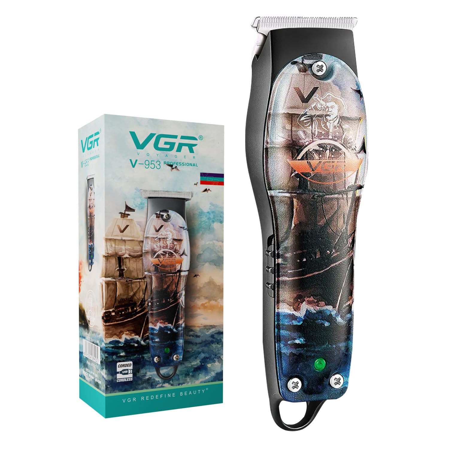 VGR V-953 Professional T-Blade Hair Trimmer for Men, 120 min Runtime with 3 Cutting Guide Combs (Multicolor)