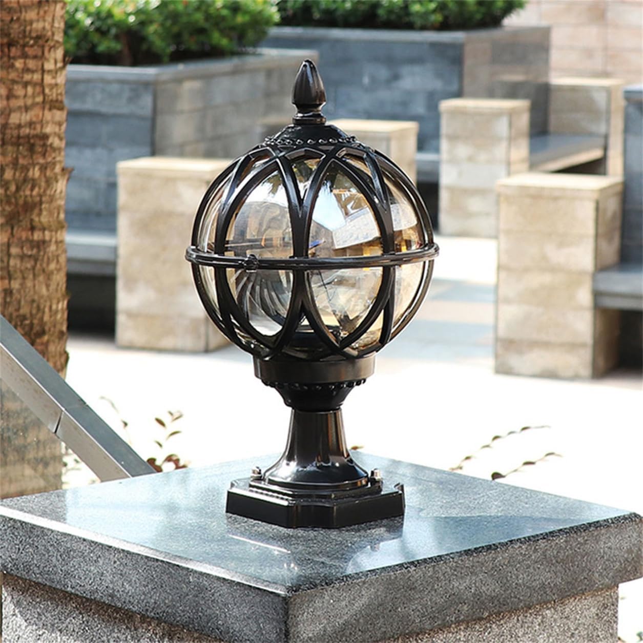 Post Lights Outdoor, Modern Pillar LED Fence Deck Cap Light Lantern Column Lamp E27 for Flat Surface Patio Garden Decoration Lighting, 3000K IP44 Waterproof, Glass Lampshade