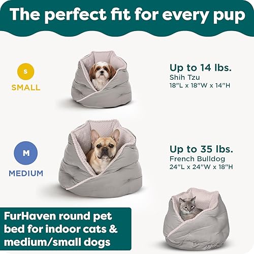 Miniatura 5 de Furhaven cama para mascotas, para gatos y perros pequeños, cama relajante y envolvente con pelo de visón afelpado y aterciopelado, lavable, gris Hug
