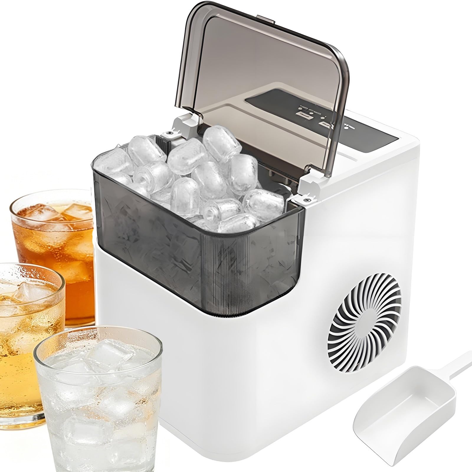 Fabricante de Hielo Portátil Doméstico para Encimera, Producción Diaria de 12,00 Kg, Incluye Cesta de Hielo Desmontable y Pala de Hielo para Bebidas en Hogar, Bar y Oficina