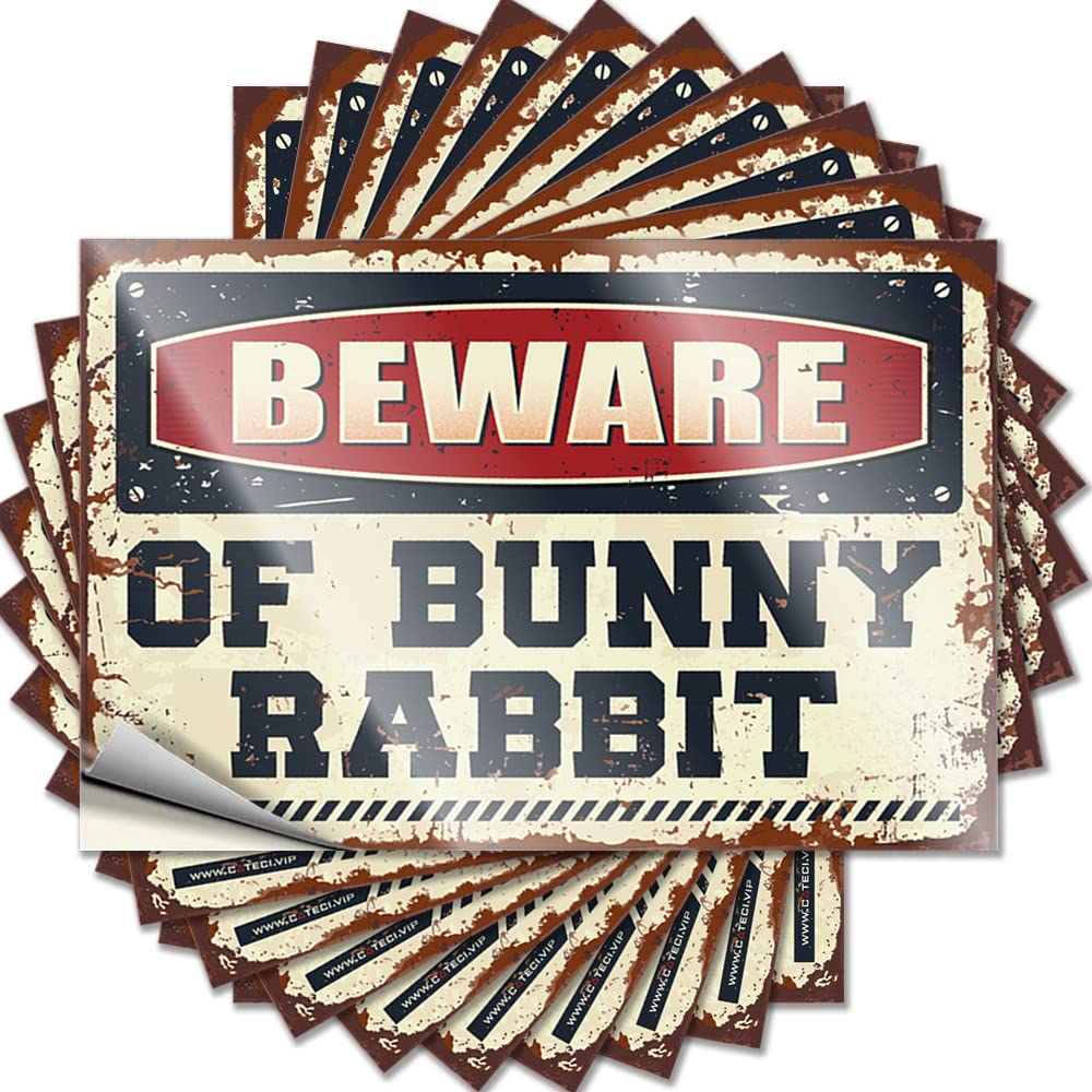 Fzfn Colour Tattoos Restroom Decor Easy Apply | Beware Of Bunny Rabbit Autumn Hard Peel And Stick(8X12cm)