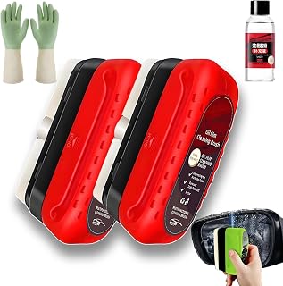 Automotive Oil Film Cleaning Brush 2025, Oil Free Car Glass Brush, Window Brushs, Anti Fogging, Long - Lasting Protection, Built in Applicator for Glass & Windows(Red,2pcs)