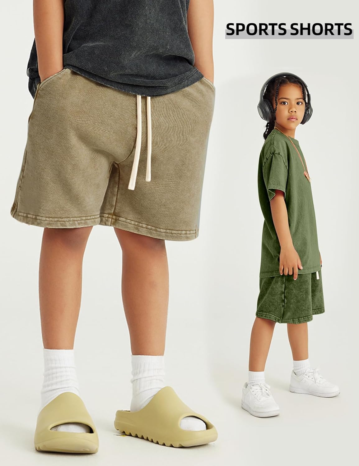 Arssm 2 Pack Boys Shorts Cotton Acid Washed Athletic Shorts Kids Summer Active Shorts with Pockets