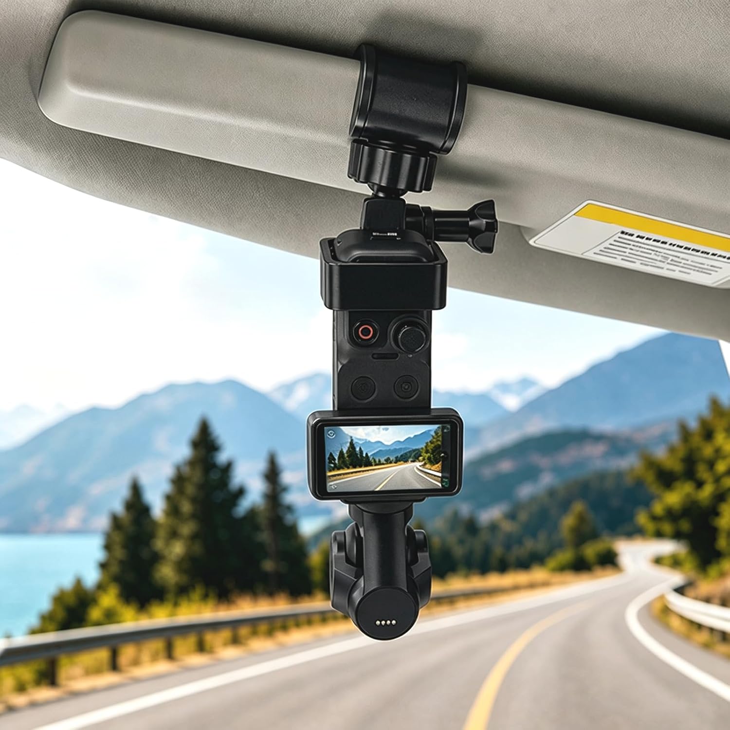 Car Visor Camera Mount for DJI Osmo Pocket 4/3/Gpro/DJI osmo Action/iPhone, 360° Adjustable Dashboard Install Clip Holder, Vlog Kit for Driving POV Videos, Road Recording, and Rear Seat Shooting