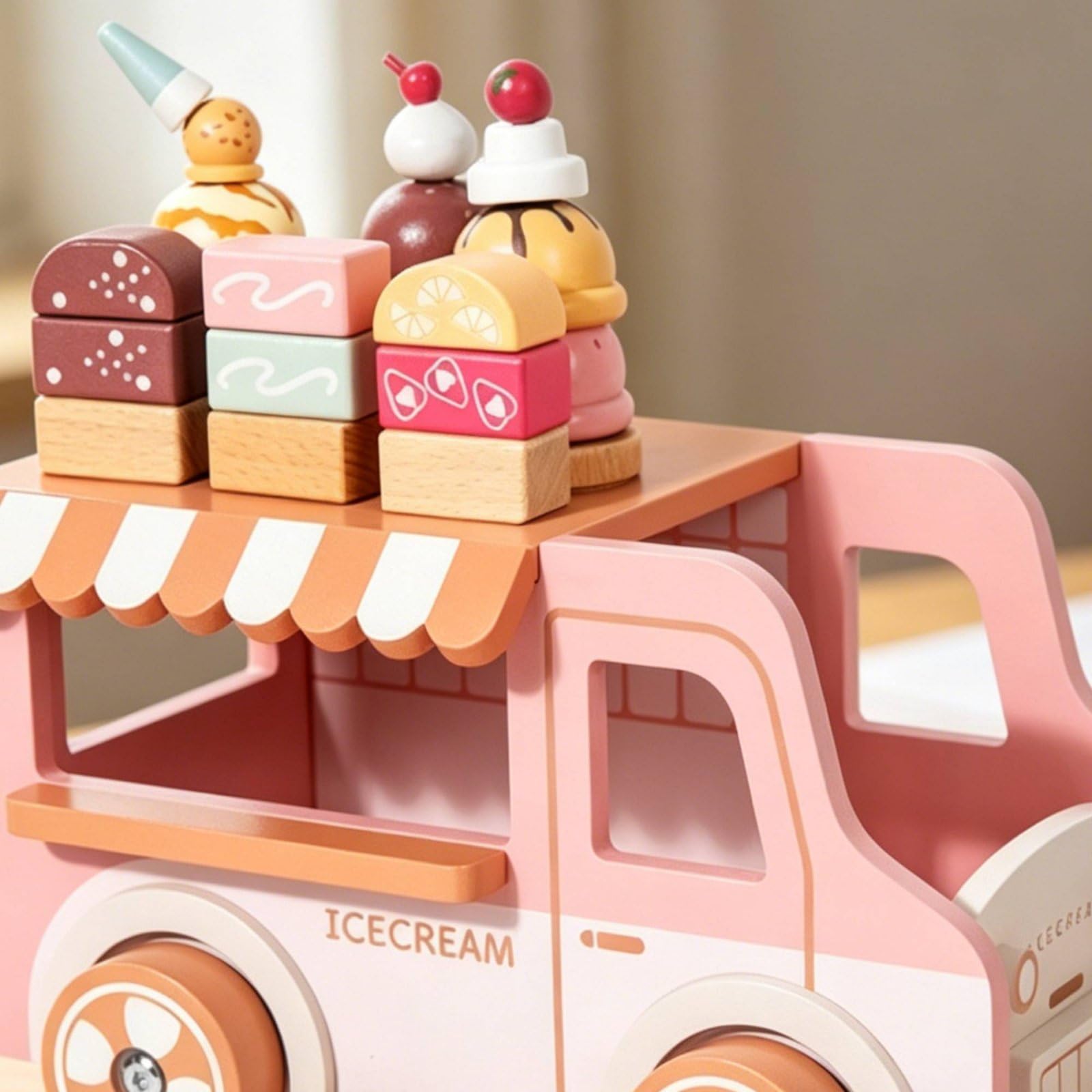 Carrello Gelato Giocattolo Bambini Set Gioco Finto Banco Pasticceria Dessert Legno Educativo Interattivo Narrazione Creativa Abilità Sociali Adatto per Gioco in dei Bambini Regali
