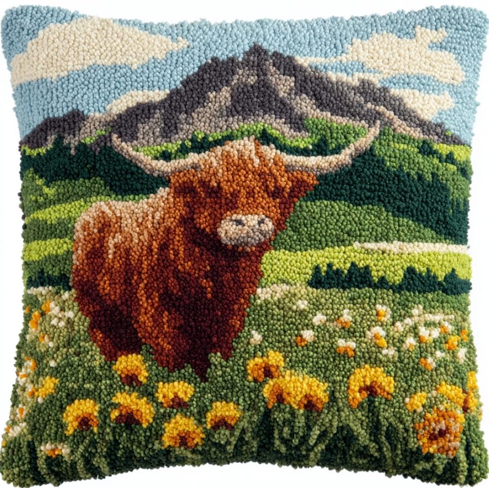 kitphoenix Cushion Covers Craft Kitshighland Cattle Amidst A Field of Flowe