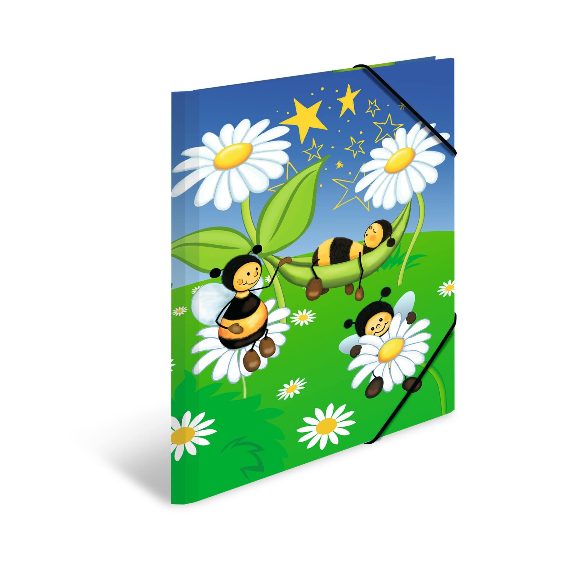 HERMA Folder A3 Bee Set of 3, Corner Folder Made of Cardboard with Nursery Motif, Elastic Band