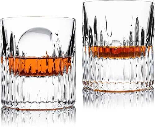Juego de 2 vasos de whisky de fondo grueso, 7 onzas, vasos de whisky antiguos de cristal para bar en casa, vasos de cóctel de bourbon pesados, para