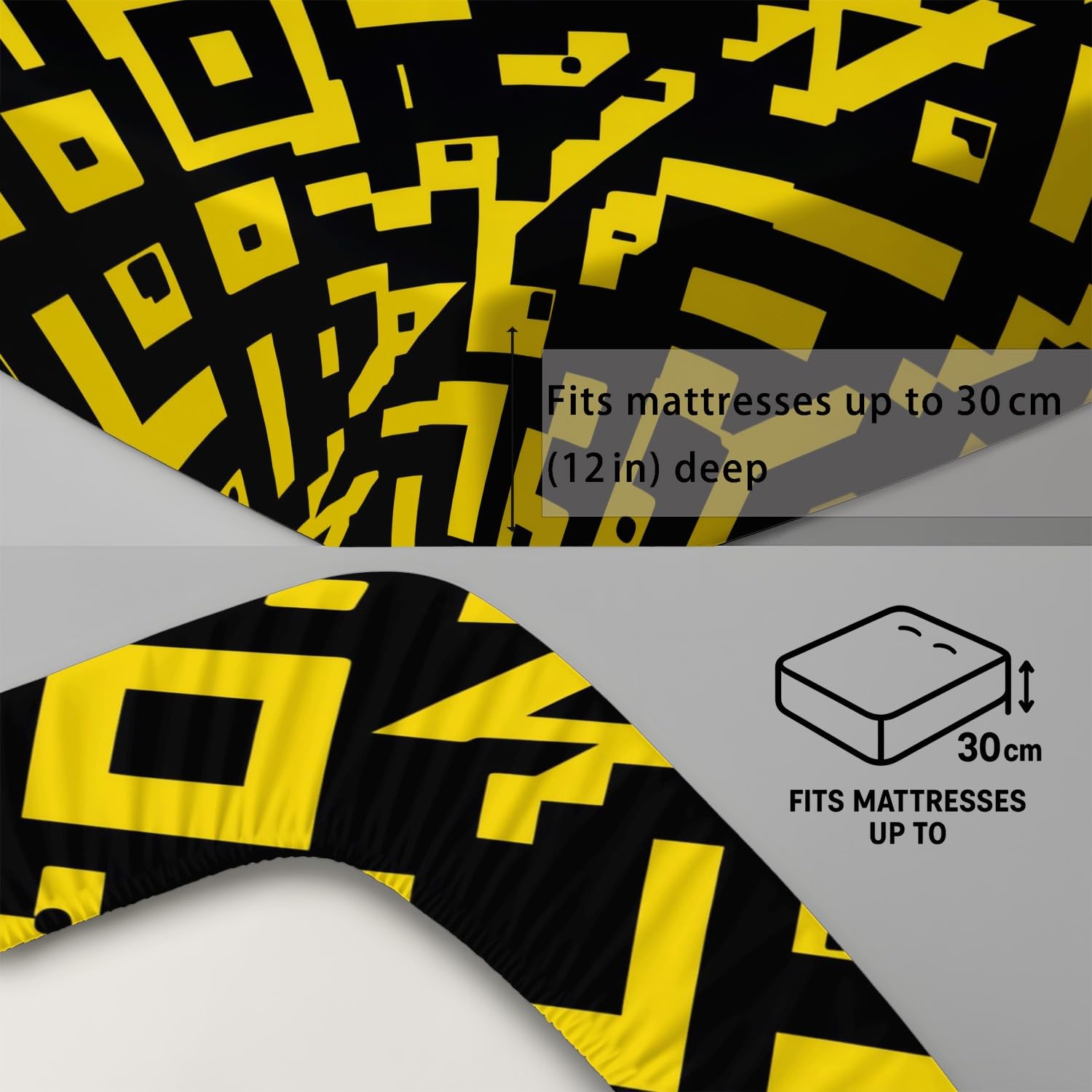Nowoczesne geometryczne prześcieradło z gumką żywe żółte kwadratowe w kształcie litery X zestaw pościeli 30 cm głęboka kieszeń mikrofibra oddychające prześcieradło pojedyncze dla dzieci nastolatków