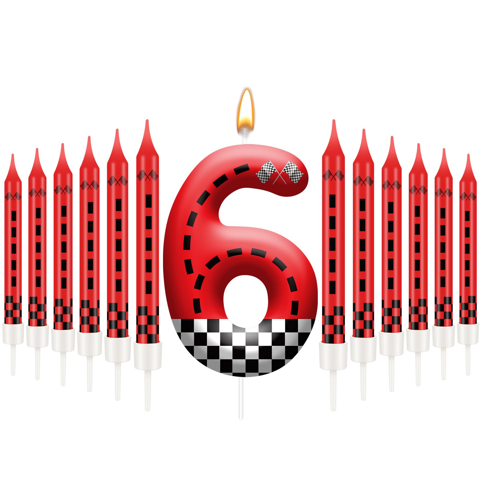 13PCS Racing Car Theme Birthday Candle Set with Checkered Flag Design - Durable Cake Topper for Race Car Party Decorations, Kids Birthday Supplies -