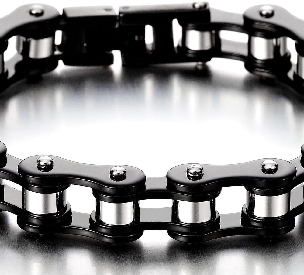 COOLSTEELANDBEYOND Ladies Mens Stainless Steel Motorcycle Bike Chain Bracelet with Buckle Clasp Polished - Image 2