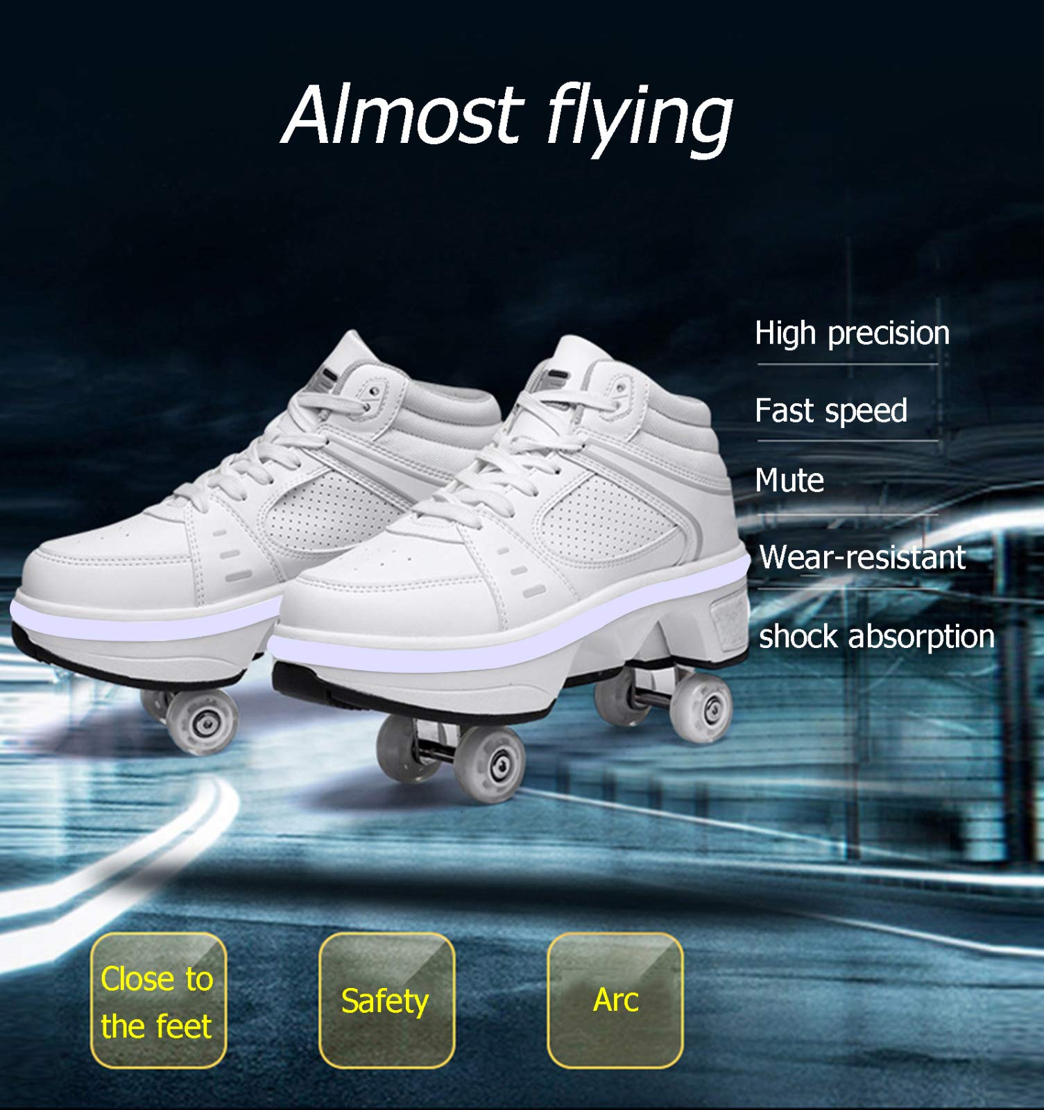 2-in-1 Verstelbare LED-schaatsen 4-wiel Inline Onzichtbare Automatische Loopkatrolschoenen Voor Schaatsen Feest - Volwassen Kinderen,Silver-EU42/UK7.5