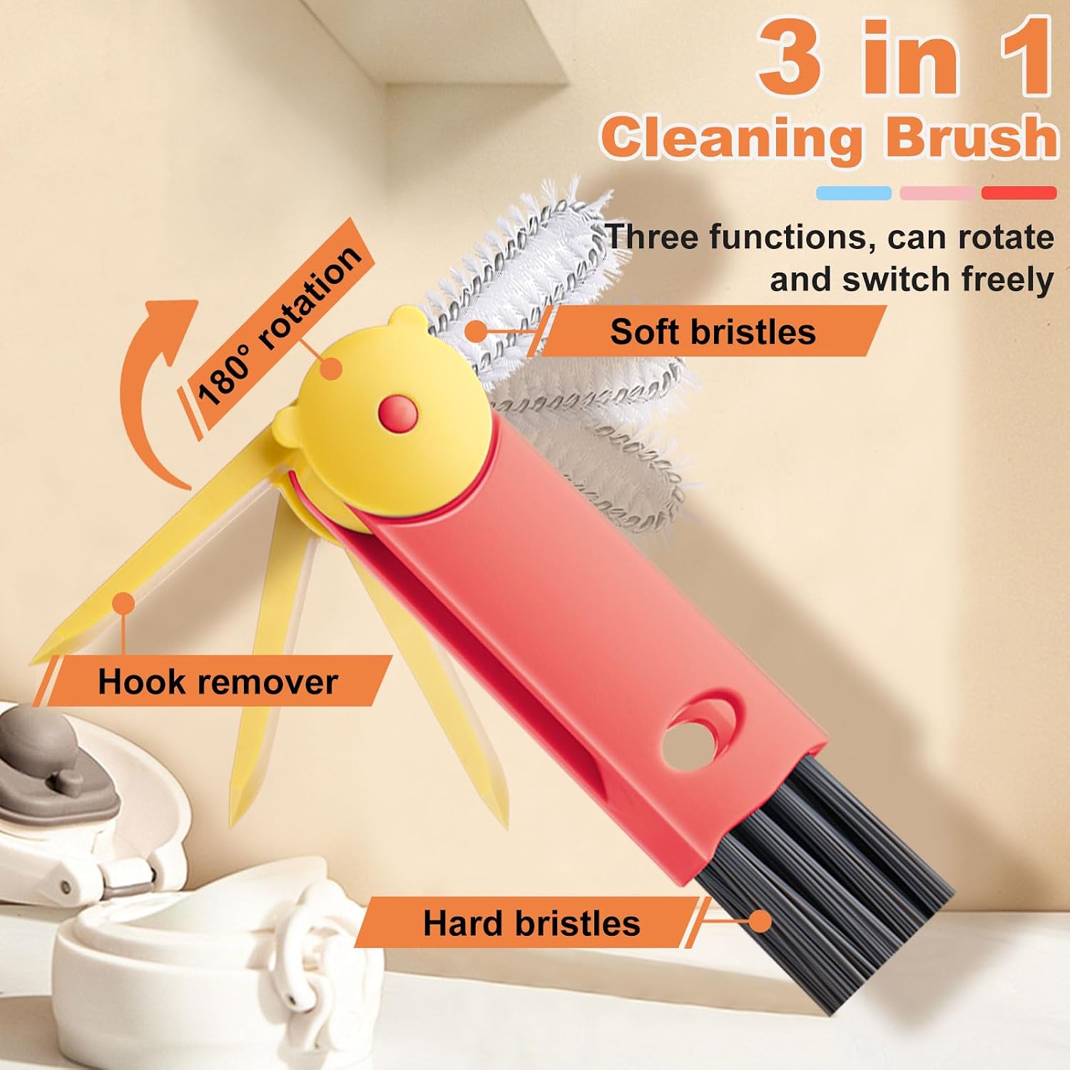3 in 1 Cup Lid Cleaning Brush, Portable Gap Cleaner Brush - Multifunctional Bottle Cleaning Brush for Bottle Gap/Tight Spaces/Travel Bottle Lid, Home Kitchen Crevice Brush Tools, 3 PCS