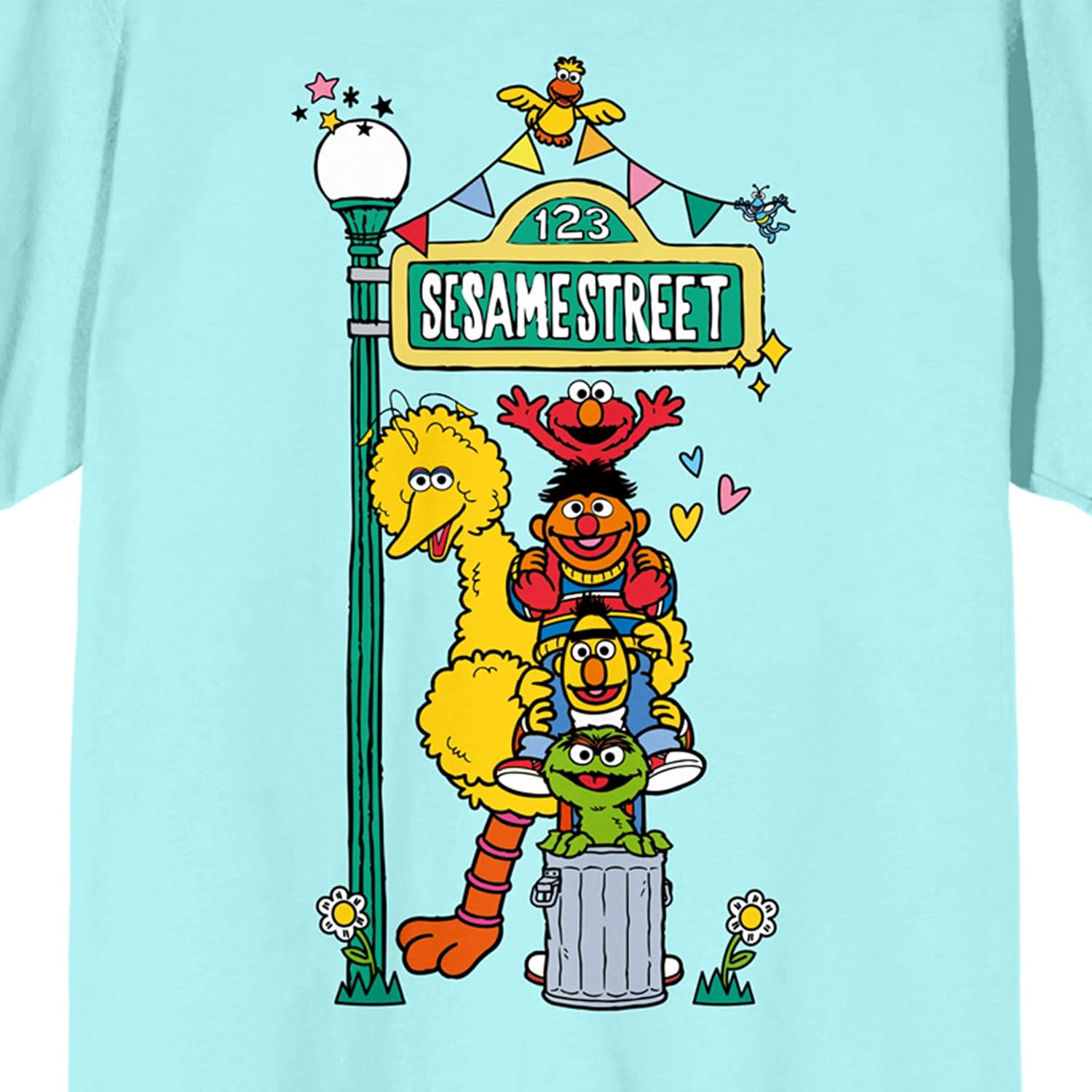 Sesame Street Character Stack Crew Neck Short Sleeve Celadon Women's T-Shirt