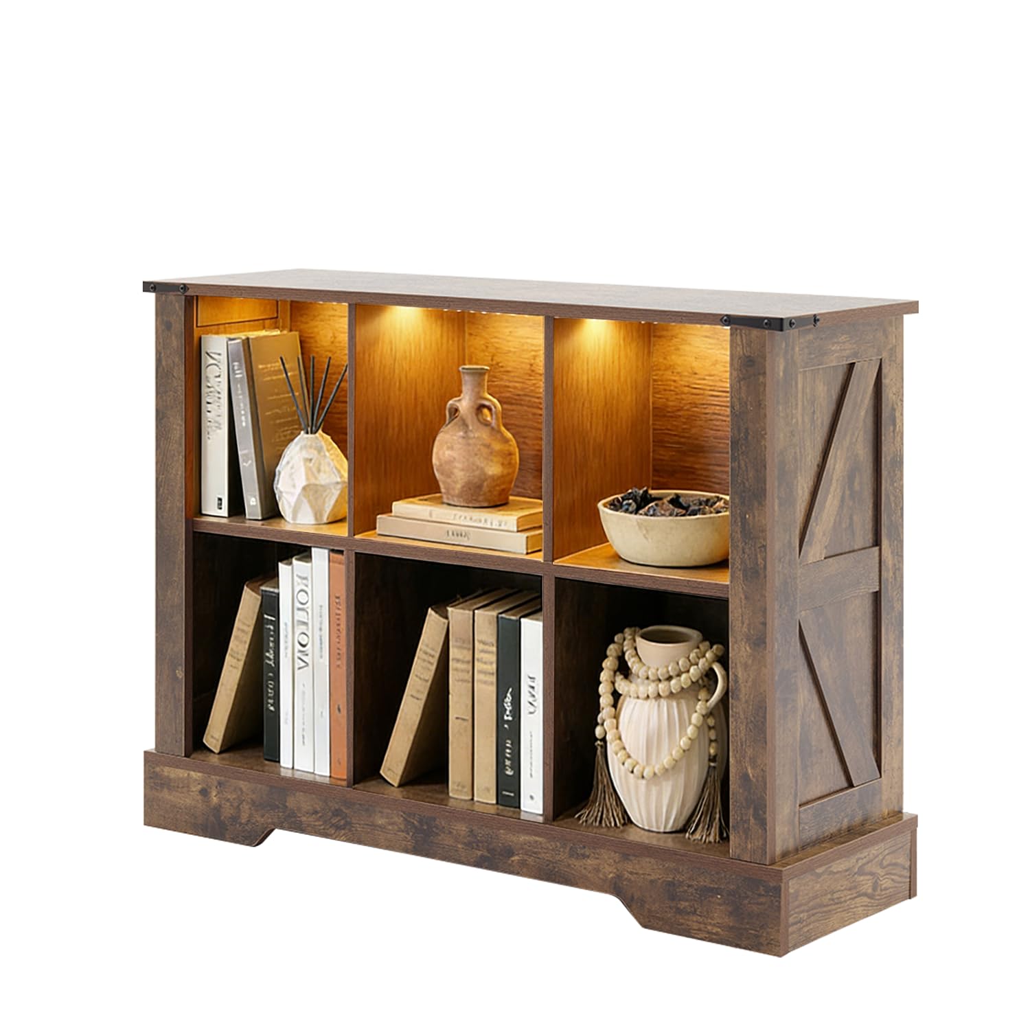 Puntogen 6 Cube Storage Organizer, Wood Cube Bookshelf with LED Lights, Horizontal Storage Cubes, Kids Bookshelf, Display Cabinet Cubby Shelf for