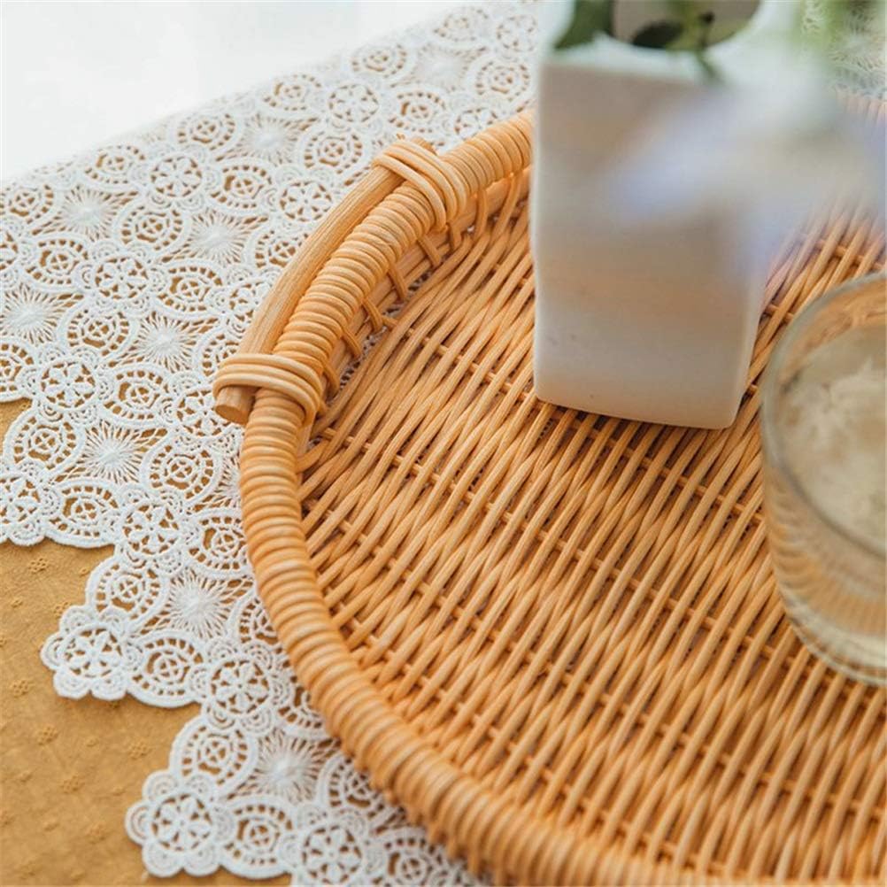 Rattan Storage Tray Woven Picnic Basket Bread Fruit Snack Portable Storage Basket Display Desktop Tray with Handle (Color : B) (A)