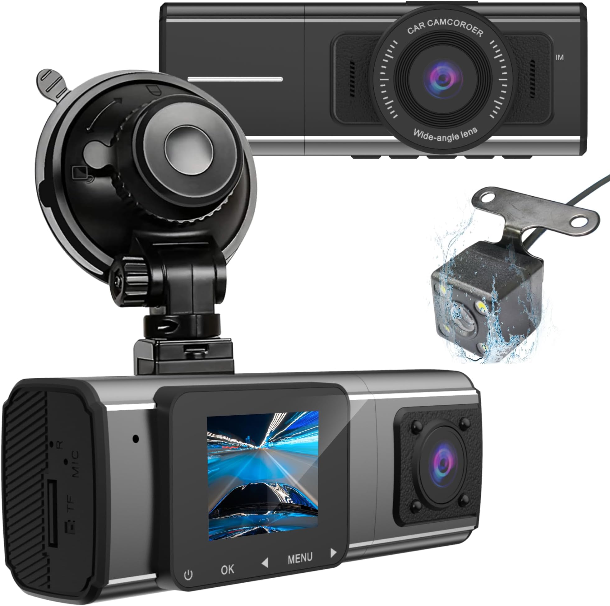 Dash Cam Auto, Mirror Dash Cam Front and Rear for Cars 170°Wide Angle WDR with 1.5" LCD Display Night Vision 1080P FHD DVR Car Dashboard Camera with G-Sensor, WDR, Parking Monitor