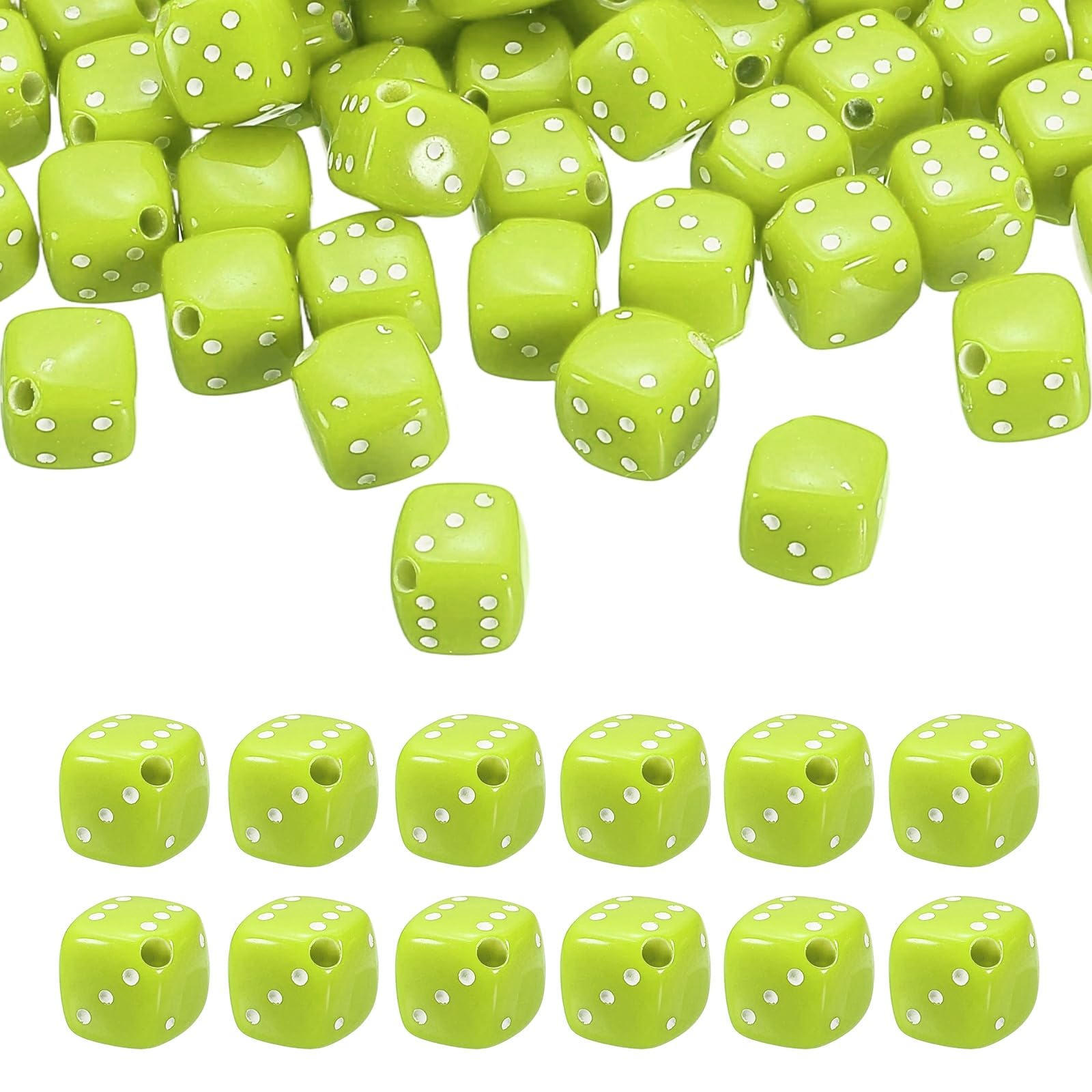 PATIKIL 100Pcs Acrylic Dice Bead, 8mm/0.3" Cube Dice Charm Beads Cute Keychain Pendant for Bracelets Necklaces Earrings DIY Crafts Jewelry Making, Solid Green