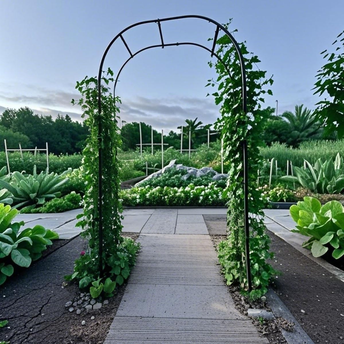 Stalowy łuk ogrodowy do roślin pnących, odporny na warunki atmosferyczne, krata, łuk różany, rama podtrzymująca rośliny, 2,8 m x 2,5 m, do dekoracji ogrodu i pnących winorośli
