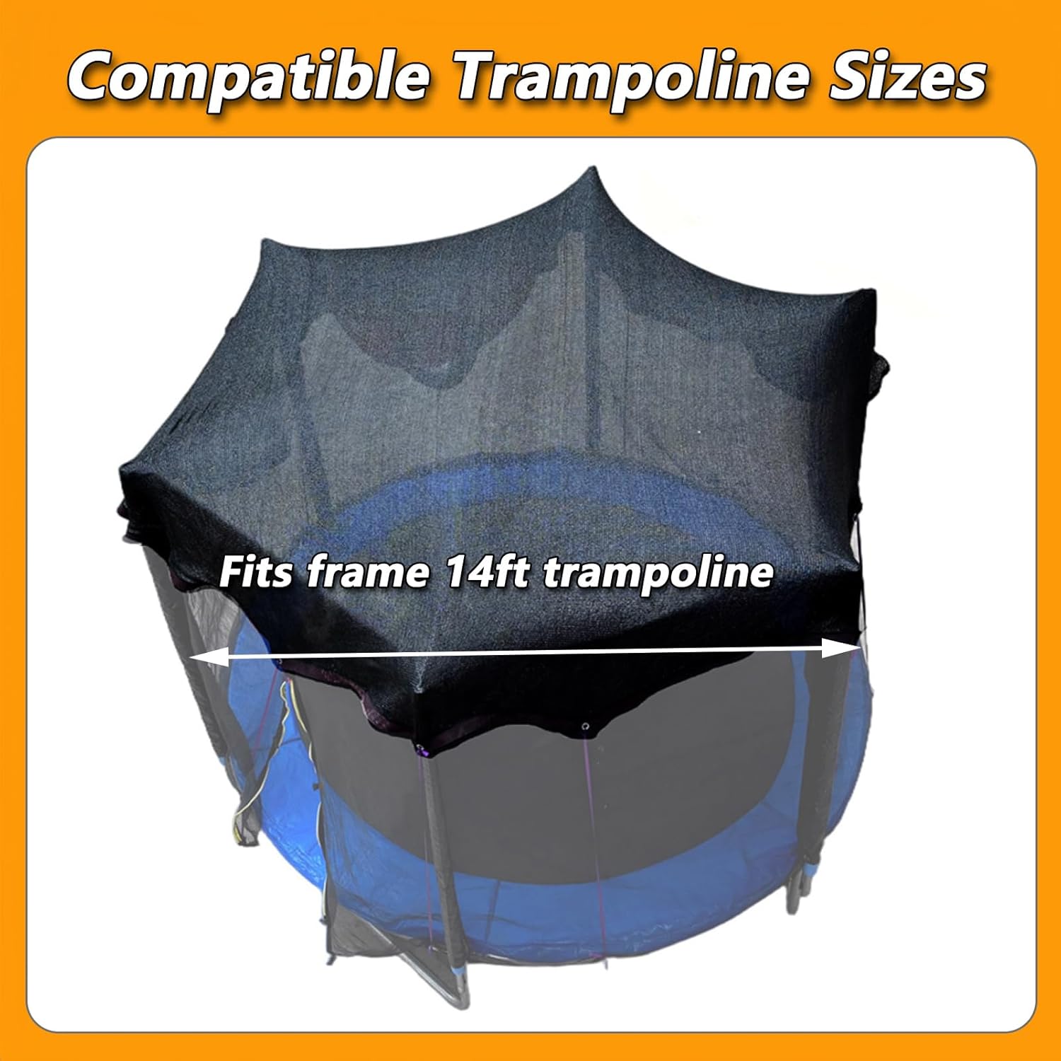 Trampoline Shade Cover 90% Shading Ratio Black Sunshade Tent Top Cover 10ft 12ft 14ft for Round Trampoline, Easy to Install for Backyard Playground, Sunproof Net for Outdoor, Tent Only (Fits 14FT)