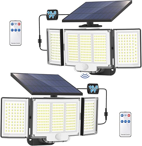 Gusicil Luces solares para exteriores, 348 LED3 modos Luz solar dividida mejorada con sensor de movimiento al aire libre con control remoto, IP65