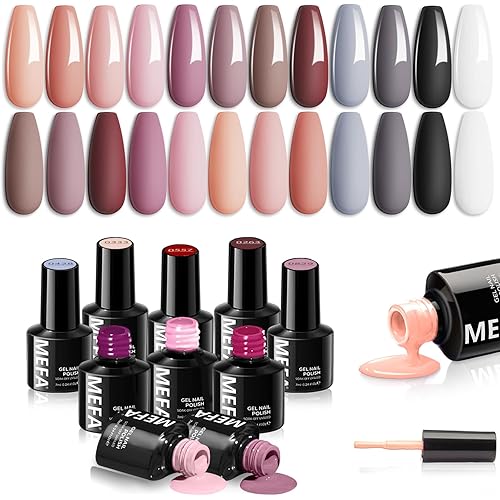 MEFA 12 Colors Fall Gel Nail Polish Set, Purple Burgundy Red Brown Gray Gel Nail Polish Fall Winter Colors Collection Nail Art Manicure DIY Salon Home Gifts for Women Girls