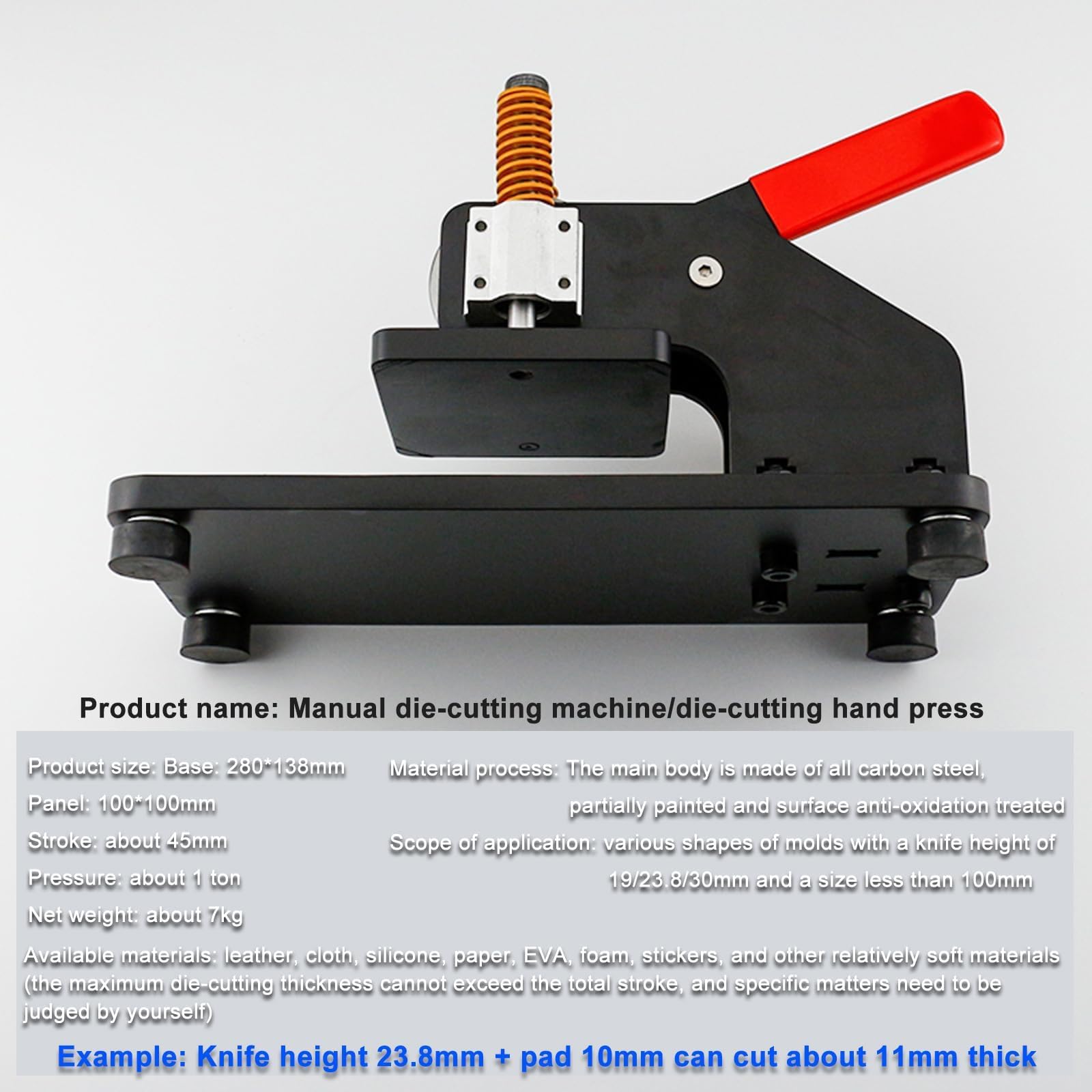 Manuelle Stanzmaschine, Manuelle Lederpresse, Plattengröße 10 X 10 cm, 1 Tonne Druck, 45 Mm Hub, Prägeplatten-Stanzmaschine, Für Leder, Stoffe, Silikon