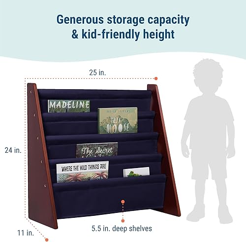 Miniatura 81 de Wildkin Estantería de madera para niños, diseño de lona premium con 4 estantes de tela, organizador para el hogar o el aula, natural con aguamarina