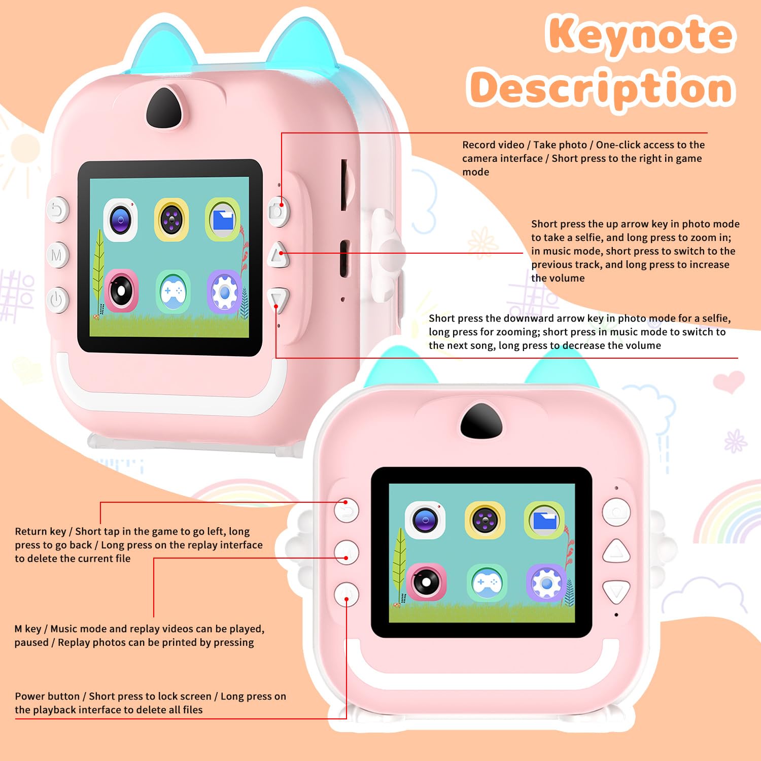 Kinderkamera Sofortbildkamera, 2,4" Display Digitalkamera & Videokamera für Kinder mit 3 Rollen Thermopapier & 32G Karte, Geschenke für Jungen und Mädchen 6+ Jahre
