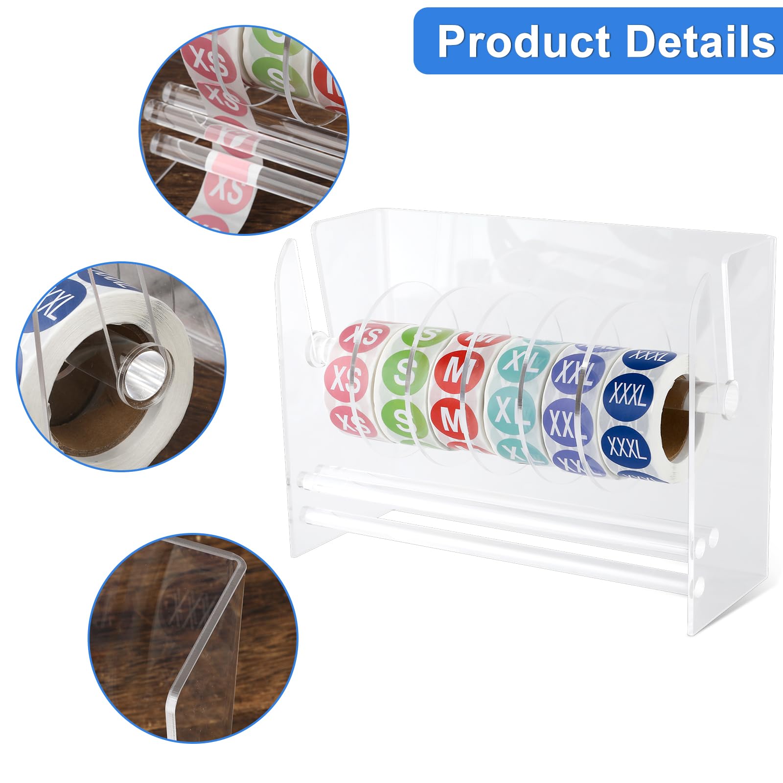 Distributeur D'Étiquettes Acrylique Transparent - Support 4 Rouleaux Réglable - Pour Bureau, Organisation Maison