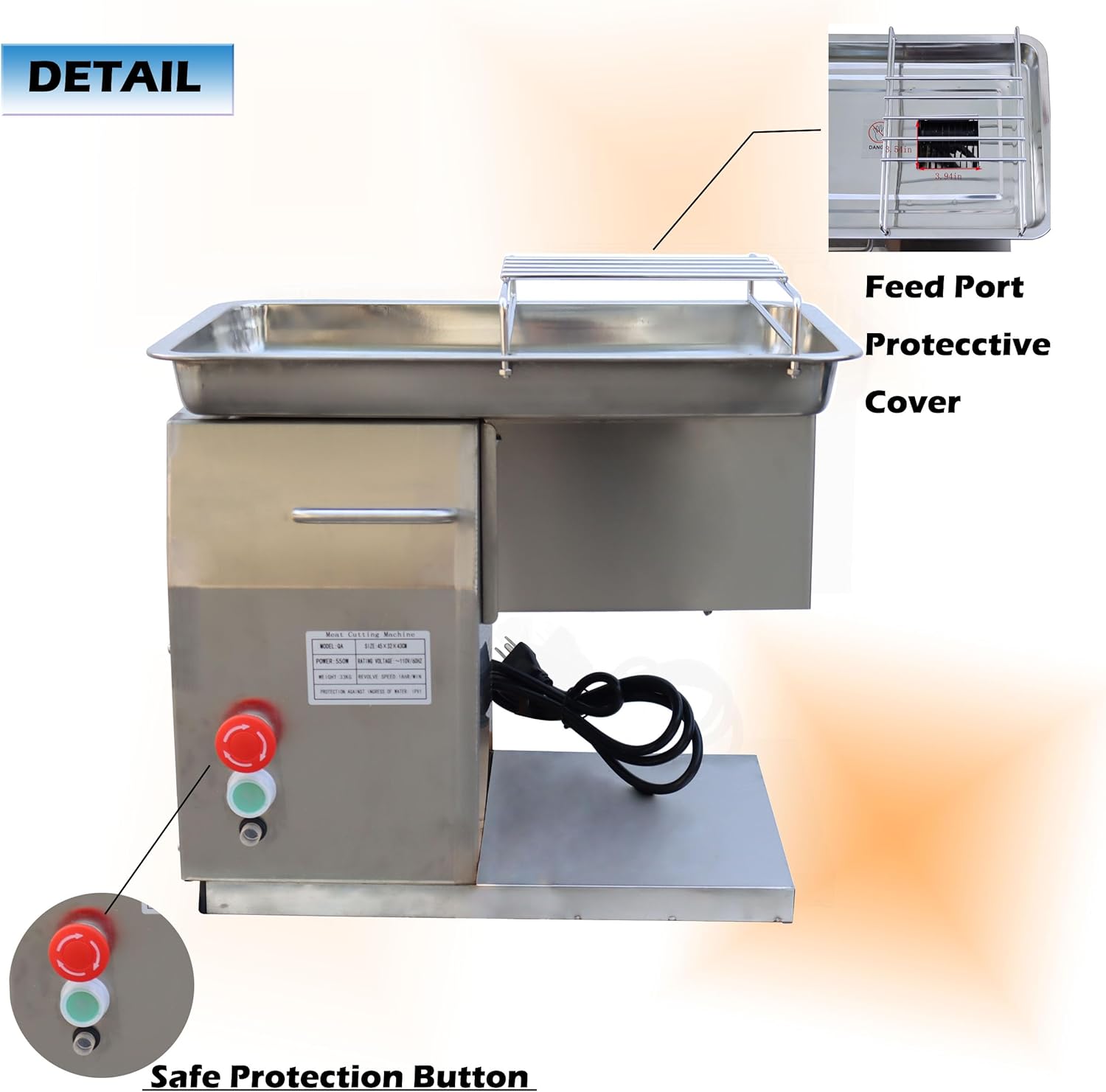 110V QX Commercial Meat Shredding Machine Body without Blades Electric Meat Slicer 550W Electric Grinder Food Slicer for Pork, Beef and Mutton