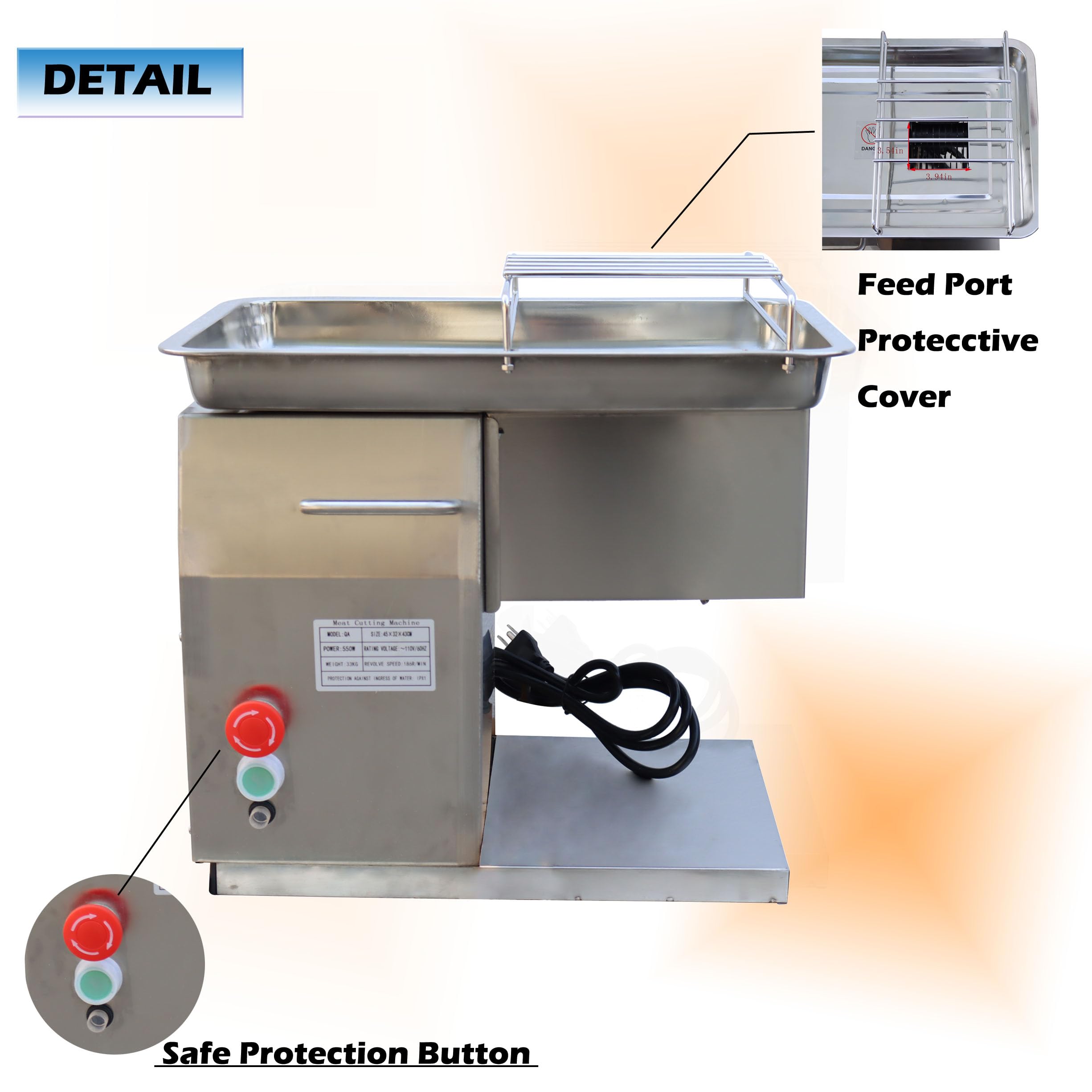 Banfluxion 110V QX Commercial Meat Shredding Machine Body without Blades Electric Meat Slicer 550W Electric Grinder Food Slicer for Pork, Beef and Mutton