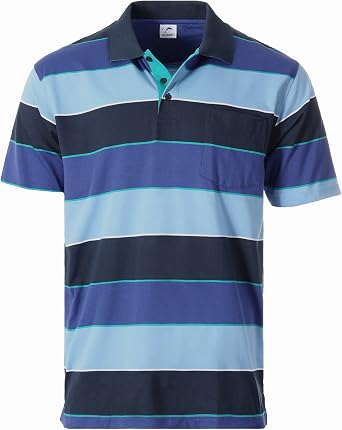 Gioberti Mens Wide Striped Polo Shirt with Pocket - Contrasting Collar Short Sleeve Yarn Dye