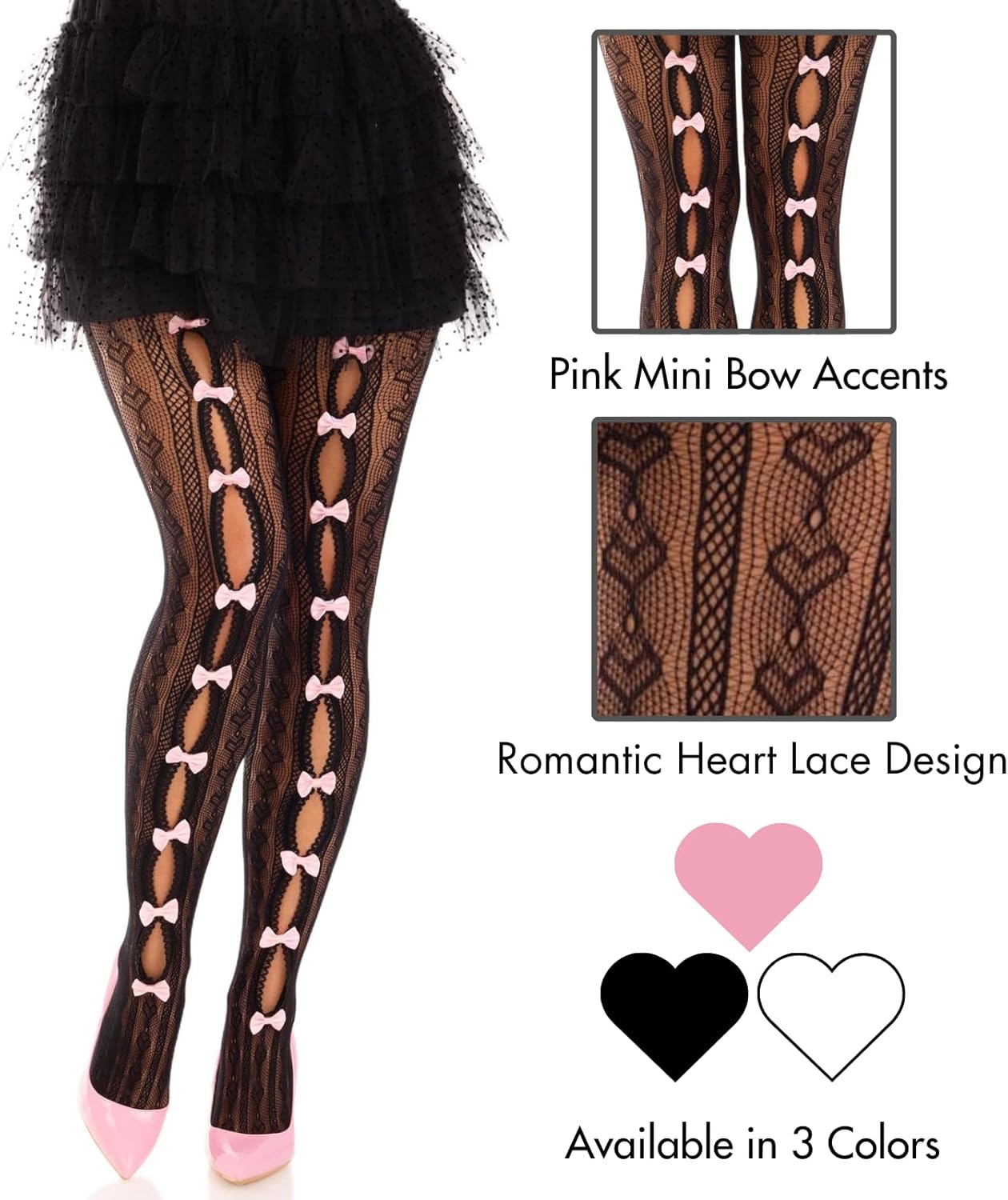 Leg Avenue Sweetheart striped net tights with keyhole and mini bow detail - Image 5
