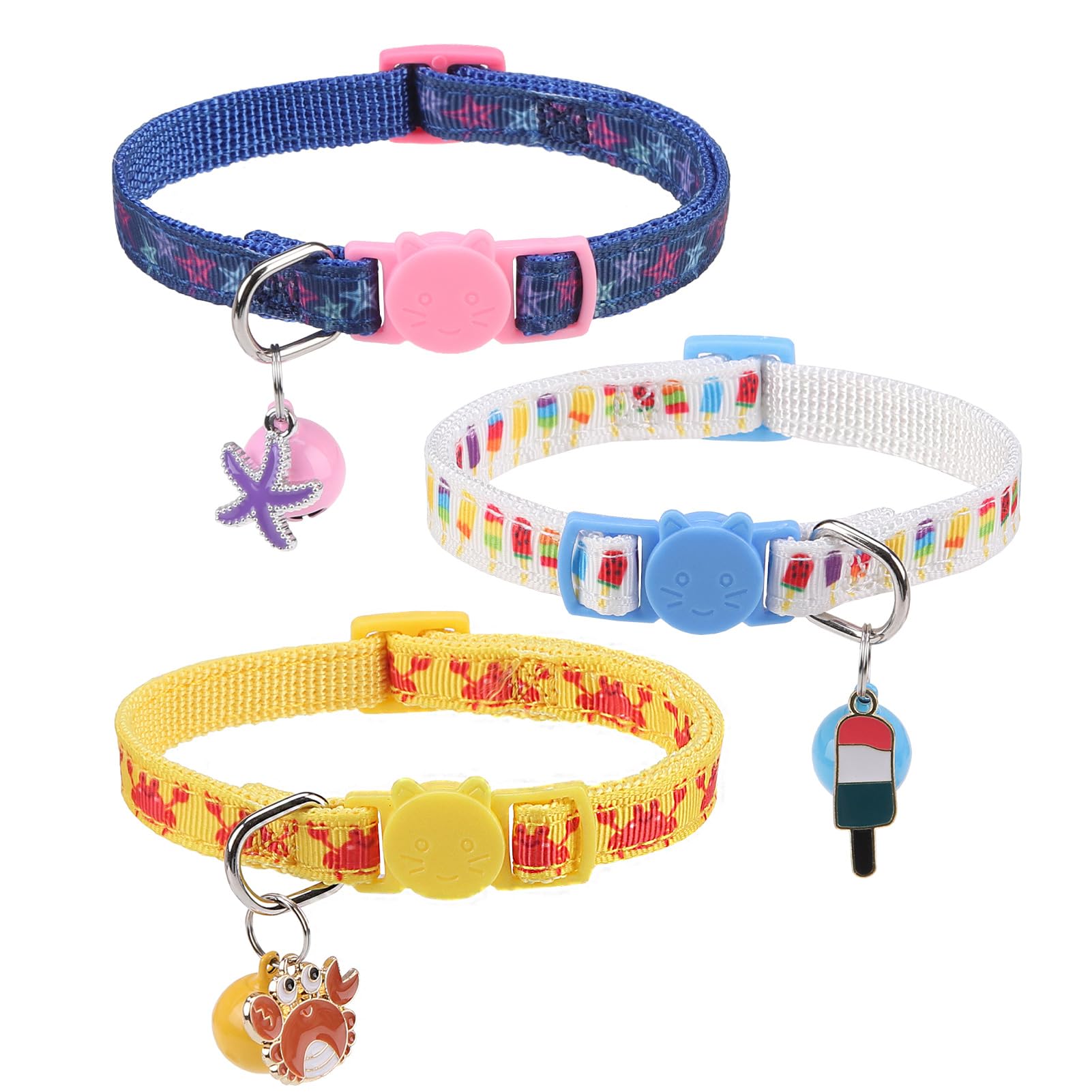 Colliers pour chat mignons avec motifs étoile de mer et boucle amovible anti-étranglement