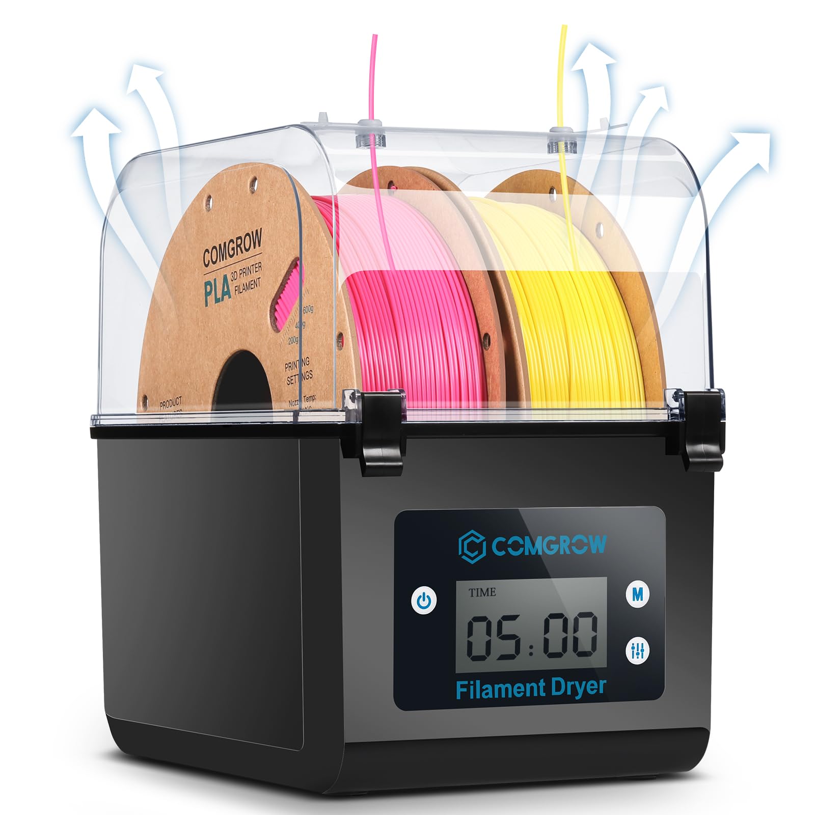 Comgrow 3D Printer Filament Dryer Box SH01, 3D Filament Storage, Keeps Filaments Dry During 3D Printing, Compatible with 1.75mm/2.85mm PLA PETG ABS Material, Filament Dryer, Spool Holder