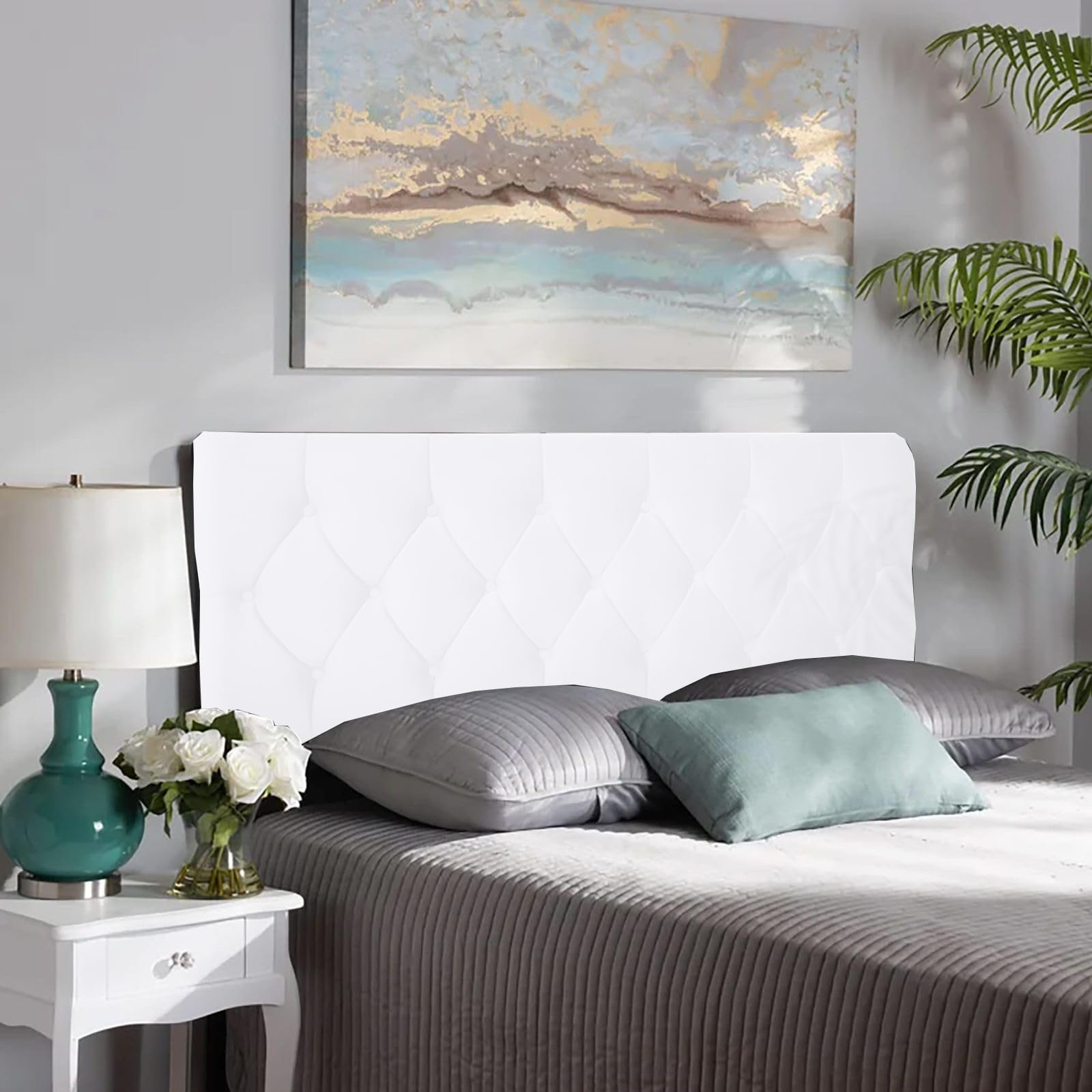 Somna Living Luxury Velvet Upholstered Tufted Headboard (White, 4 FT Small Double)