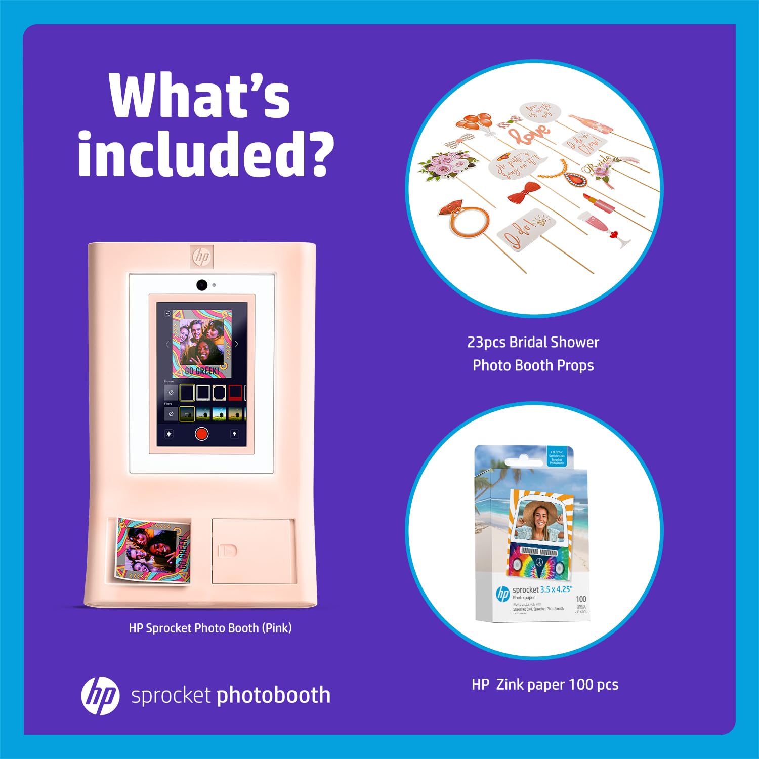 HP Sprocket Photomaton Imprimante Photo Couleur instantanée (Rose) + Papier Zink (100 Feuilles) + Accessoires pour Enterrement de Vie de Jeune Fille (23)