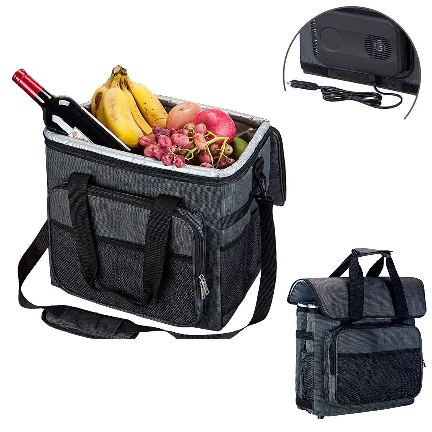 Electric Car Cooler for Vehicle Driver - Soft Cooler Bag Plug in 12v DC ,Collapsible ,Portable ,Soft 25L,36 Cans - Thermoelectric Insulation Bags for Keeping Food Fresh