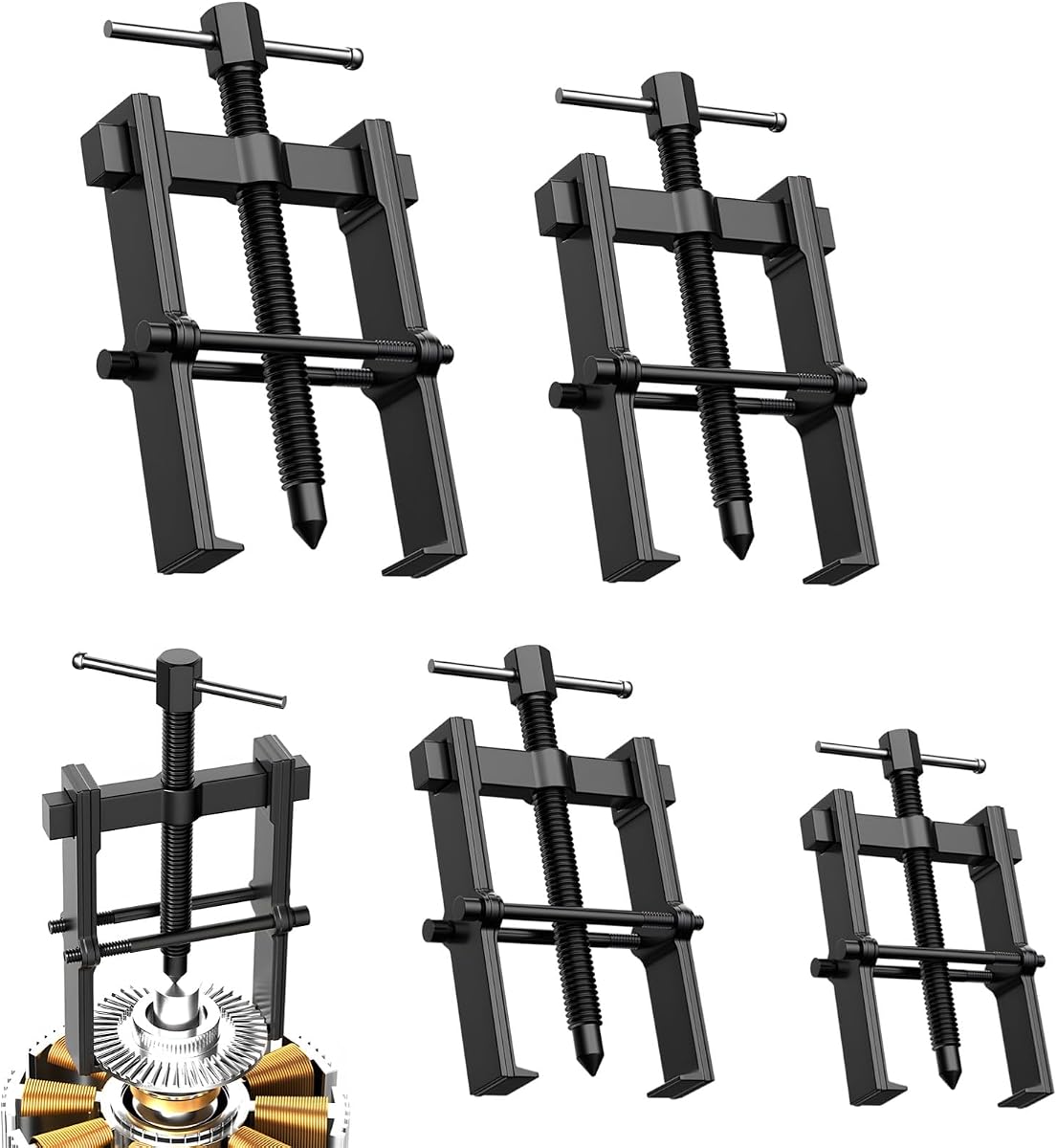 OMISTAR 4 PCS 2-Jaw Bearing Pullers, 2 in 3 in 4 in 6 in Gear Puller, Carbon Steel Bearing Remover Tool, Pulley Puller for Motorcycle, Wheel, Auto Repair, Hand Tool Kit for Mechanic, Workshop, Garage