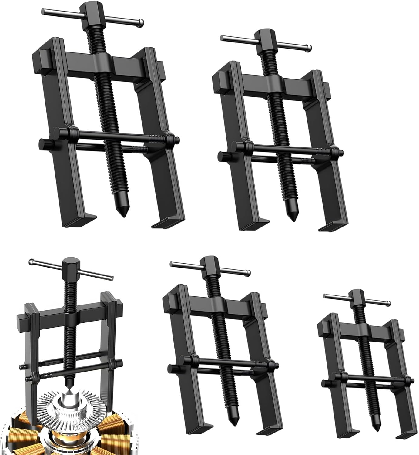 OMISTAR 4-Pc 2-Jaw Bearing Puller Set 2in 3in 4in 6in - Carbon Steel Gear Pulley Remover for Auto Motorcycle Repair Tools