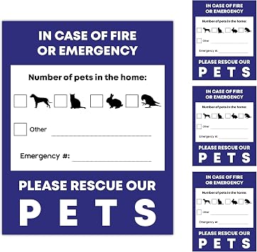 JOR Pet Alert Safety Stickers, at-A-Glance Readable Alert for Firemen, EMT, Police, Saves Vital Seconds, Protects Pets When Youre Away, Sticks to Glass, Metal, Plastic, Wood, 4 Stickers