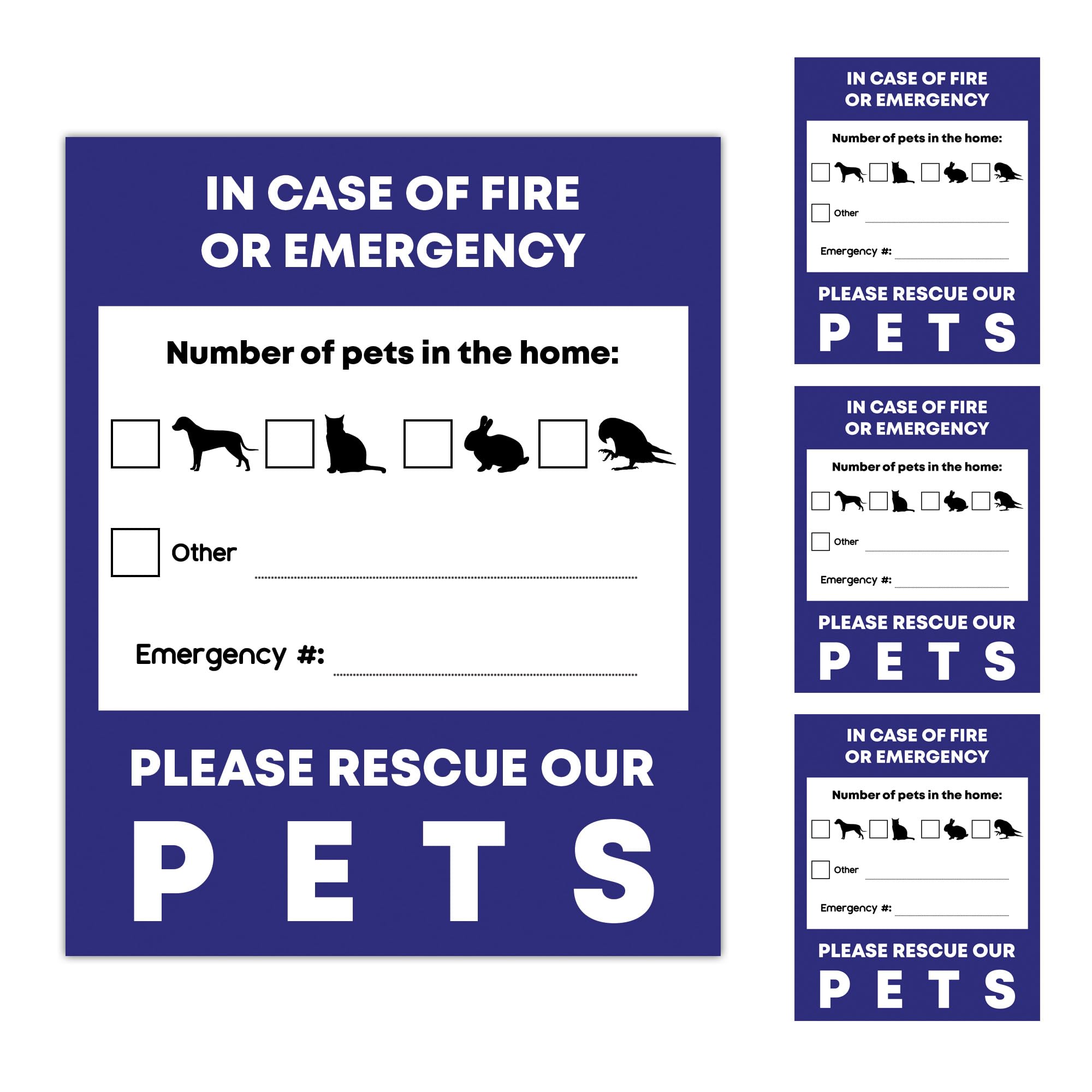 Pet Alert Safety Stickers, at-A-Glance Readable Alert for Firemen, EMT, Police, Saves Vital Seconds, Protects Pets When You’re Away, Sticks to Glass, Metal, Plastic, Wood, 4 Stickers