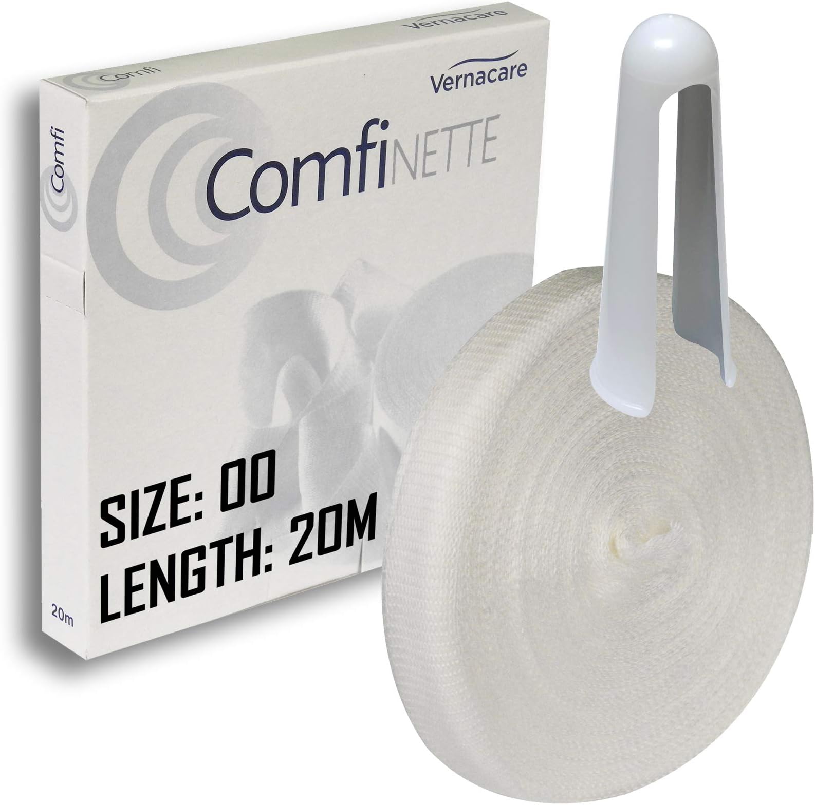 Comfinette Size '00' Tubular Viscose Stockinette Dressing - Unstretched Width 1.2cm - Ideal for Toes - 20m Length (1 Box) + Applicator
