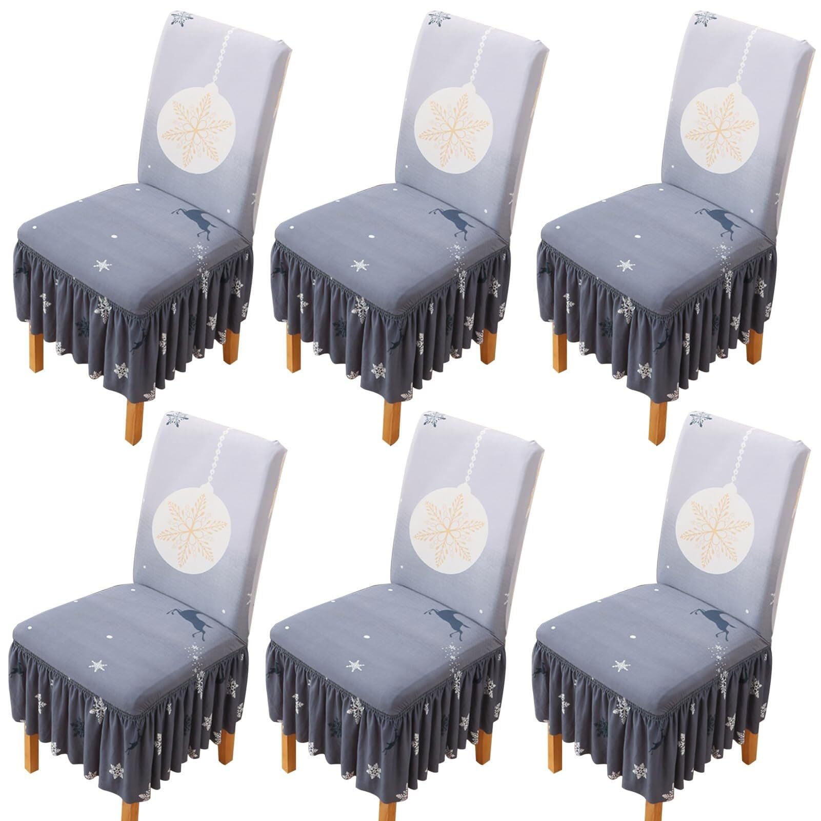 NMVAWIPT Dining Chair Covers With Skirt, Stretch Milk Silk Slipcovers, Full Protection, Fits Most Dining/Kitchen Chairs(5,6Pcs)